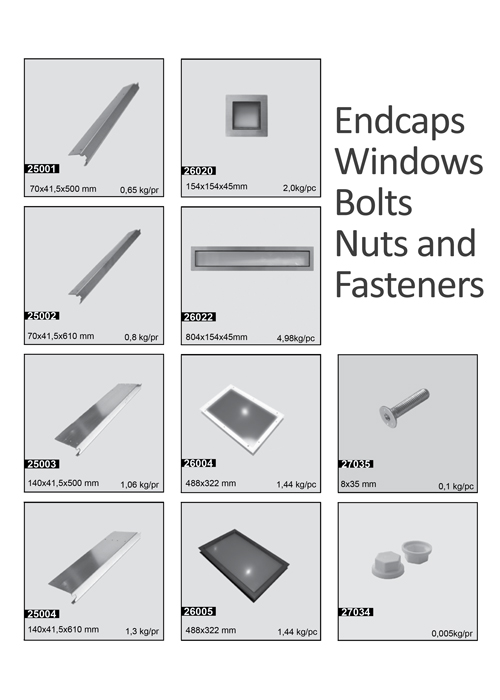 Endcaps, Windows, Bolts, Nuts and Fasteners