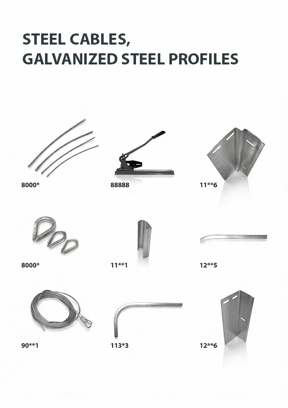 Steel cables, Galvanized steel profiles